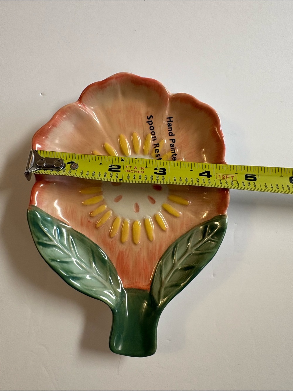 Unbranded Hand Painted Spoon Rest Flower Dish - Green, Yellow, Peach - Picture 6 of 6